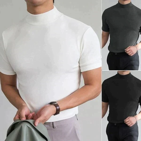 👕 Camiseta Ajustada de Cuello Alto para Hombre – Estilo Moderno y Confortable para Todos los Días ✨🔥
