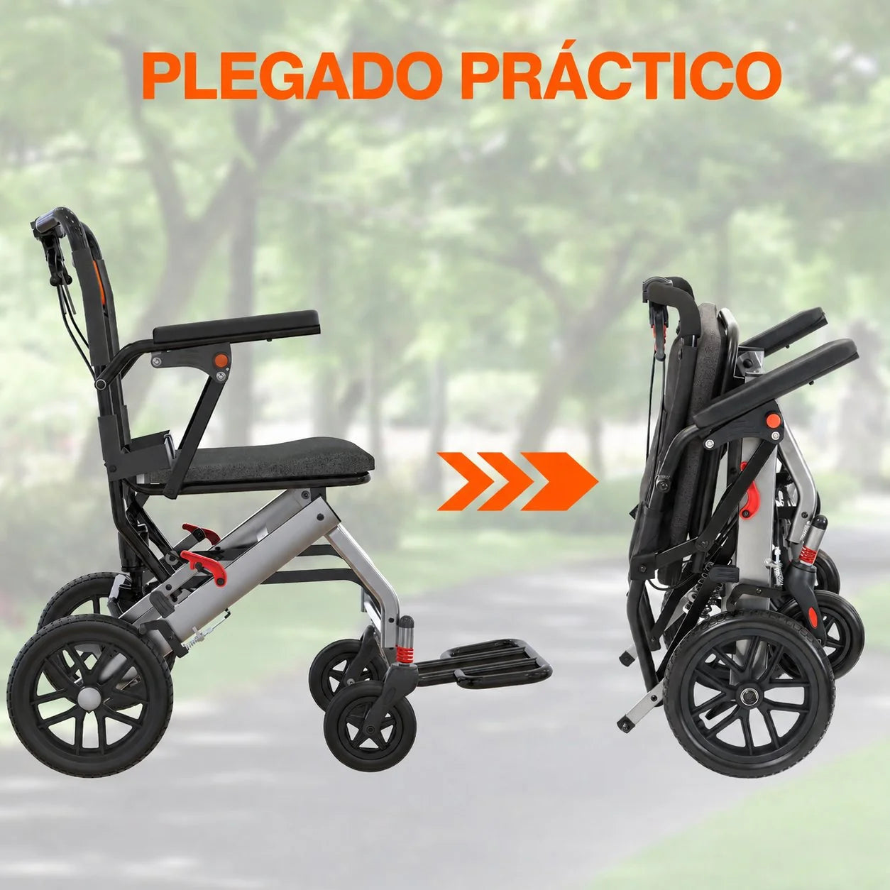 Silla de Ruedas Plegable Ligera con Frenos Dobles y Apoyabrazos Abatibles FOLDAVIA™