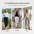 📢📢 ¡50% DE DESCUENTO! ⏰Pantalones de pierna ancha de lino y algodón para mujer con cintura elástica