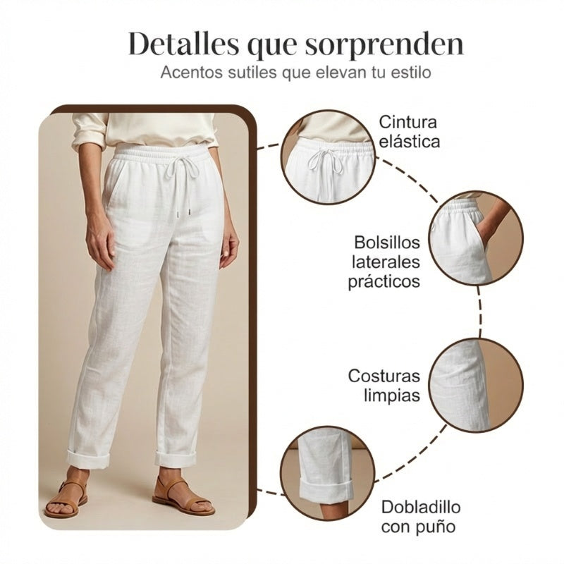 📢📢 ¡50% DE DESCUENTO! ⏰Pantalones de pierna ancha de lino y algodón para mujer con cintura elástica