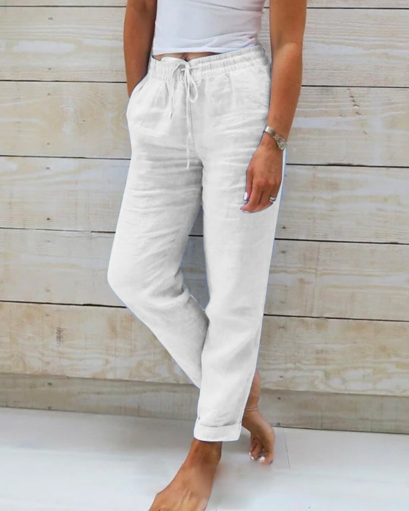 📢📢 ¡50% DE DESCUENTO! ⏰Pantalones de pierna ancha de lino y algodón para mujer con cintura elástica