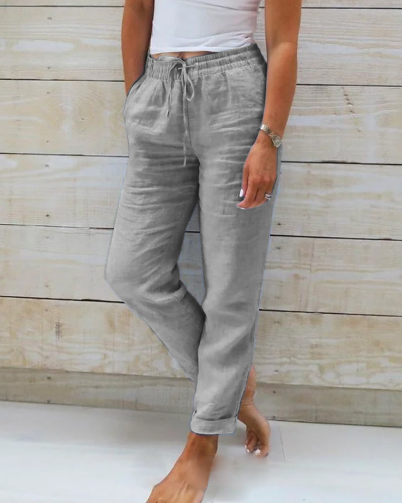 📢📢 ¡50% DE DESCUENTO! ⏰Pantalones de pierna ancha de lino y algodón para mujer con cintura elástica