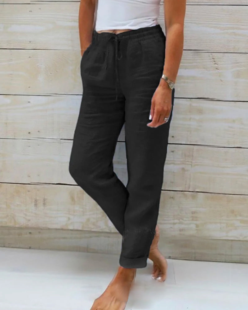 📢📢 ¡50% DE DESCUENTO! ⏰Pantalones de pierna ancha de lino y algodón para mujer con cintura elástica