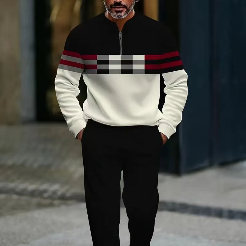 👕 Conjunto Casual de 2 Piezas para Hombre – Sudadera con 1/4 de Cierre, Estampado Gráfico y Corte Relajado, Tallas S-3XL ✨🧑‍🦱