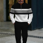 👕 Conjunto Casual de 2 Piezas para Hombre – Sudadera con 1/4 de Cierre, Estampado Gráfico y Corte Relajado, Tallas S-3XL ✨🧑‍🦱