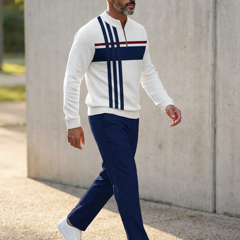 👕 Conjunto Casual de 2 Piezas para Hombre – Sudadera con 1/4 de Cierre, Estampado Gráfico y Corte Relajado, Tallas S-3XL ✨🧑‍🦱