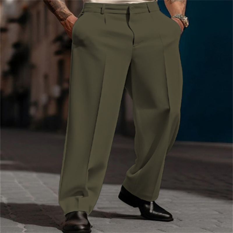 Pantalones casuales de pierna ancha plisados para hombre