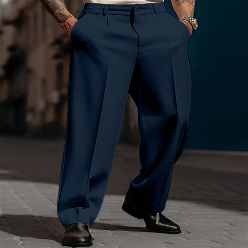 Pantalones casuales de pierna ancha plisados para hombre