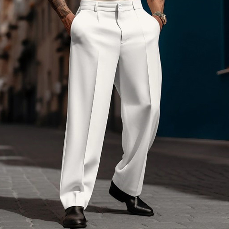 Pantalones casuales de pierna ancha plisados para hombre