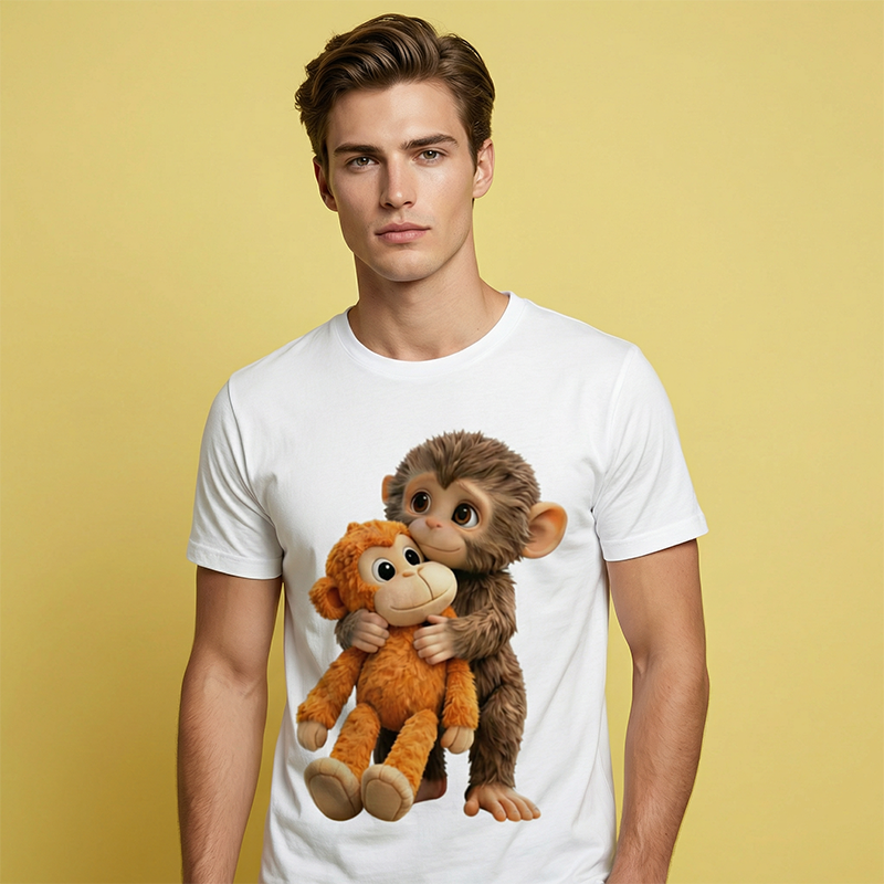 🥰 Camiseta gráfica unisex con diseño de mono abrazando juguete