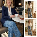 Pantalones vaqueros de pierna ancha con jacquard floral para mujer