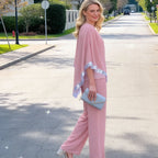 📢📢¡GRAN REBAJA! ⏰Set de top poncho elegante con ribetes de lentejuelas y pantalones anchos