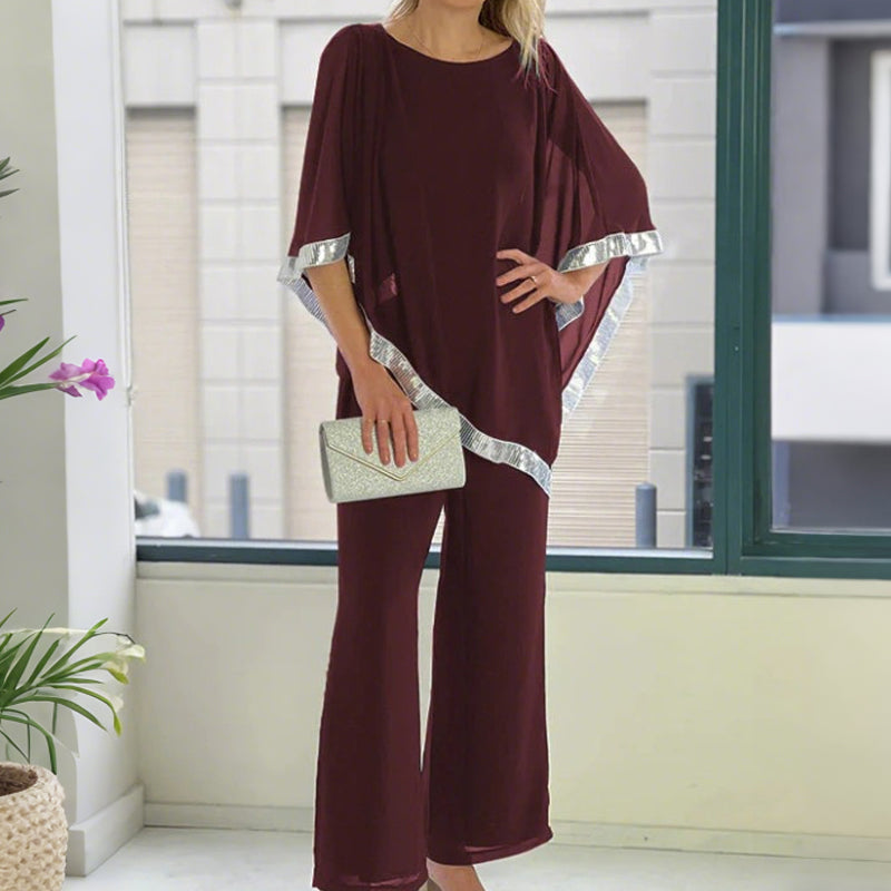 📢📢¡GRAN REBAJA! ⏰Set de top poncho elegante con ribetes de lentejuelas y pantalones anchos