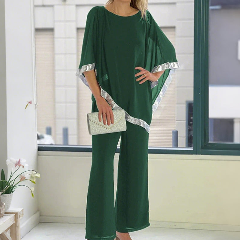 📢📢¡GRAN REBAJA! ⏰Set de top poncho elegante con ribetes de lentejuelas y pantalones anchos