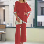 📢📢¡GRAN REBAJA! ⏰Set de top poncho elegante con ribetes de lentejuelas y pantalones anchos