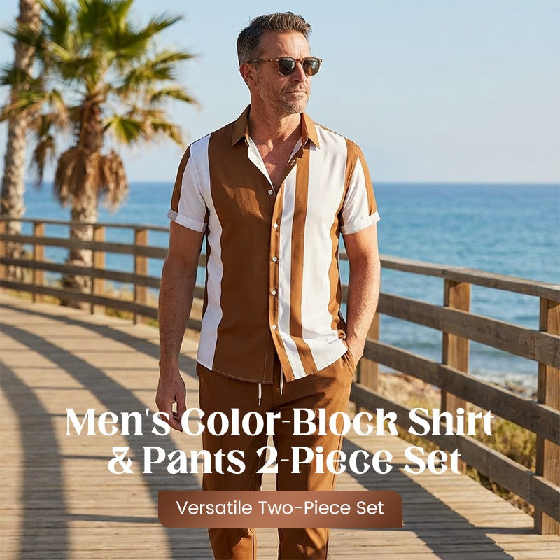 Conjunto de 2 piezas de camisa y pantalones con bloques de color para hombre